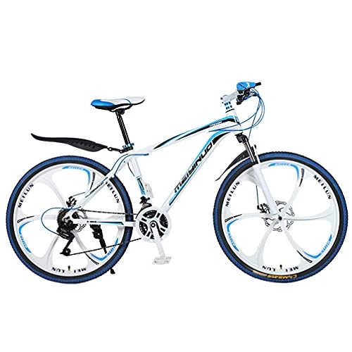 Mountainbike : NZKW 26-Zoll-Aluminiumlegierung 27-Gang 6-Speichen-Einrad-Mountain-Doppelscheibenbremse Stoßdämpfung Cross-Country-Bike mit Variabler Geschwindigkeit, weiß blau, 26 Zoll