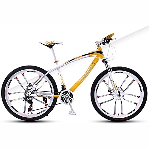 Mountainbike : PhuNkz Fahrrad 26 Zoll Mountainbike, Gabelaufhängung, Erwachsenes Fahrrad, Jungen Und Mädchen Fahrrad Variabler Geschwindigkeitsschockdämpfung Hoher Kohlenstoffstahlrahmen / Yellow / 24 Speed