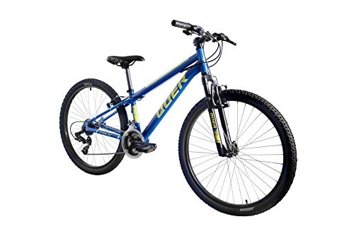 Mountainbike : Quer Titan 26 Nummer 2 26", Aluminium, 24 GESCHWINDIGKEITEN, V-Brake SCHEIBENBREMSE, SCHLOSSGABEL (Blue-Yellow, XS15)