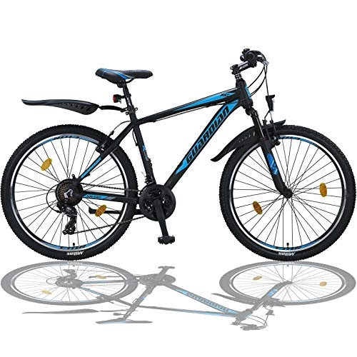 Mountainbike : Talson 24 Zoll Kinderfahrrad MTB Aluminiumrahmen Fahrrad Shimano 21G Gabelfederung Beleuchtung nach STVO SBLUE 24765