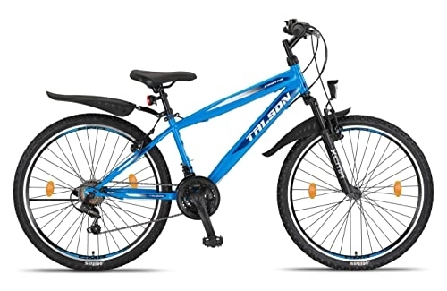 Mountainbike : Talson 26 Zoll Mountainbike Fahrrad MIT 21-Gang Shimano, Gabelfederung & Beleuchtung Blau