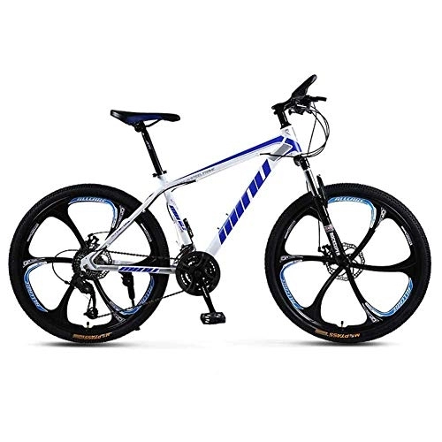 Mountainbike : WEHOLY Bicycle Mens 'Mountainbike, 30-Gang-Stahlrahmen aus kohlenstoffhaltigem Stahl, 24-Zoll-6-Speichen-Räder, voll einstellbare Vorderradgabeln, blau, 24-Gang