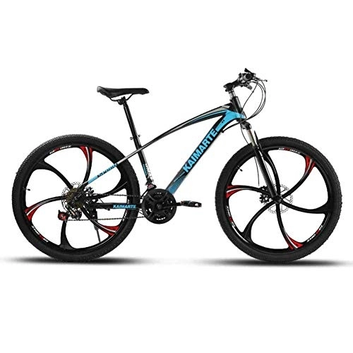 Mountainbike : WEHOLY Fahrrad-Mountainbike, 26-Zoll-Sechs-Messer-Rad Unisex-Doppelrad-Mountainbike-Scheibenbremsen aus kohlenstoffhaltigem Stahl, blau, 24-Gang