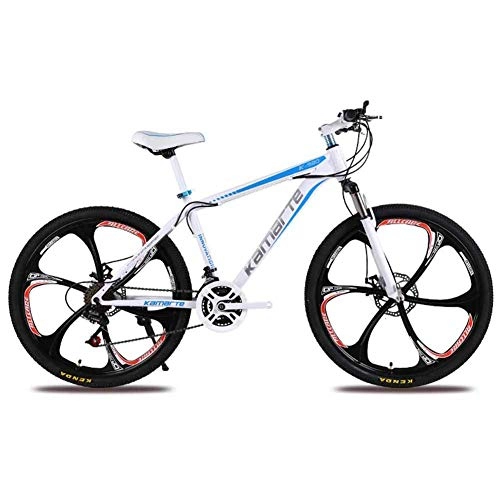 Mountainbike : WEHOLY Fahrrad-Mountainbike, 26-Zoll-Sechs-Messer-Rad Unisex-Offroad-Dämpfung aus kohlenstoffhaltigem Stahl mit doppelter Federung, Mountainbike-Scheibenbremsen, blau, 27-Gang