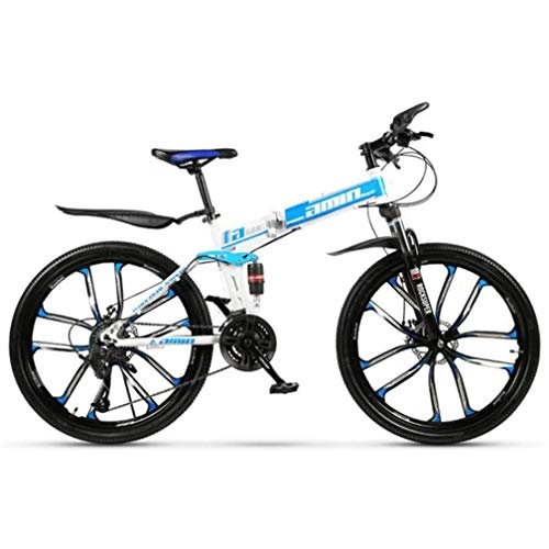 Mountainbike : WJSW Kohlenstoffstahl klapp Mountainbike, tragbare Outdoor-Sportarten Freizeit Fahrrad 26 Zoll (Farbe: blau, größe: 30 Geschwindigkeit)