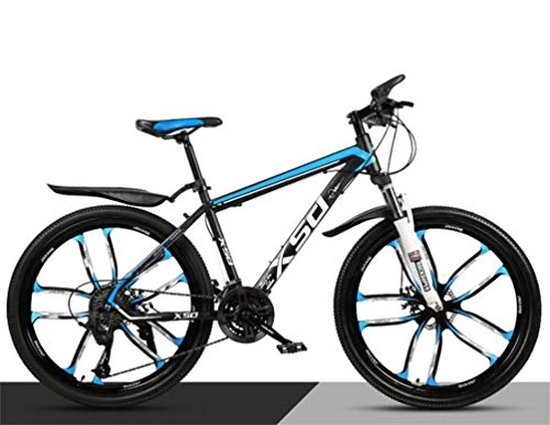 Mountainbike : WJSW Mountainbike, 26-Zoll-Mountainbike mit Doppelfederung aus Kohlenstoffstahl (Farbe: Schwarz-Blau, Größe: 24-Gang)