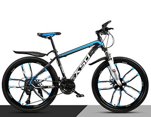 Mountainbike : WJSW Mountainbike 26 Zoll Stoßdämpfung Kohlenstoffstahl Variable Geschwindigkeit, City Road Fahrrad (Farbe: Schwarz blau, Größe: 24 Geschwindigke