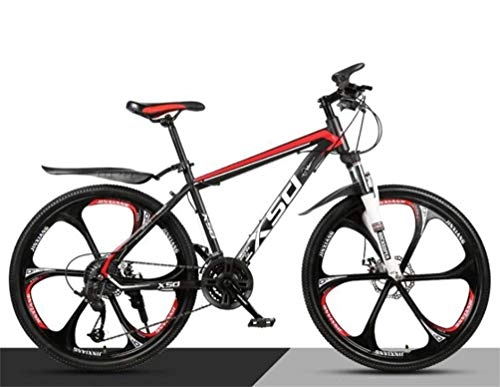 Mountainbike : WJSW Mountainbike High-Carbon Steel 26 Zoll Speichenrad Dual Suspension, Herren MTB (Farbe: Schwarz Rot, Größe: 27 Gang)