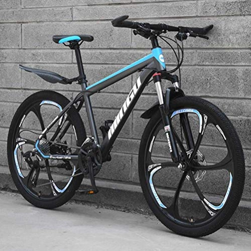 Mountainbike : WJSW Mountainbike High Carbon Steel Rahmen Scheibenbremsen Stoßdämpfung Adult Bicycle Racing (Farbe: Schwarz blau, Größe: 27 Speed)