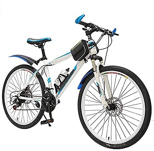 Mountainbike : WQFJHKJDS Herren- und Damen-Mountainbikes, 20, 24 und 26-Zoll-Räder, 21-27 Geschwindigkeitszahnräder, Rahmen mit hoher Kohlenstoffstahl, doppeltsuspension, blau, grün und rot (Farbe: blau, Größe: 20)
