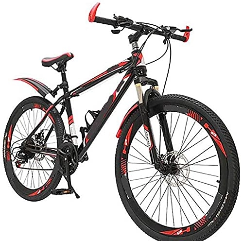 Mountainbike : WQFJHKJDS Herren- und Frauen-Mountainbikes, 20, 24 und 26-Zoll-Räder, 21-27 Geschwindigkeitszahnräder, Rahmen mit hohem Kohlenstoffstahl, doppeltsuspension, blau, grün und rot (Farbe: rot, Größe: 26)
