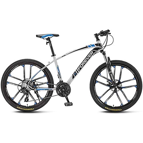 Mountainbike : WXX 26 Zoll Erwachsenen Mountainbike Stoßdämpfung Fahrrad High Carbon Stahl Rahmen Doppelscheibenbremse Outdoor Offroad Mountainbike, White Blue