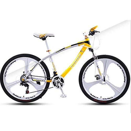 Mountainbike : WXX 26-Zoll-High Carbon Steel Mountainbike mit Federgabel Adjustable Seat Fat Tire Hard Tail Doppel Stodmpfer City Mountain Bike, White Yellow, 21 Speed