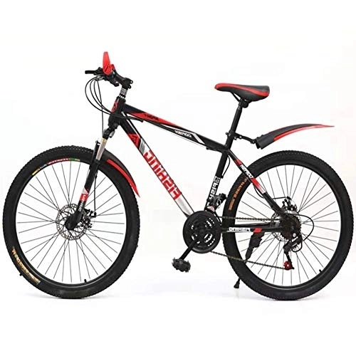 Mountainbike : Yangsanjin Mountainbikes, kohlenstoffreicher Stahl, Schutzblech vorne und hinten, 21 Gänge, Doppelscheibenbremse, 55, 9 cm, schwarz / rot