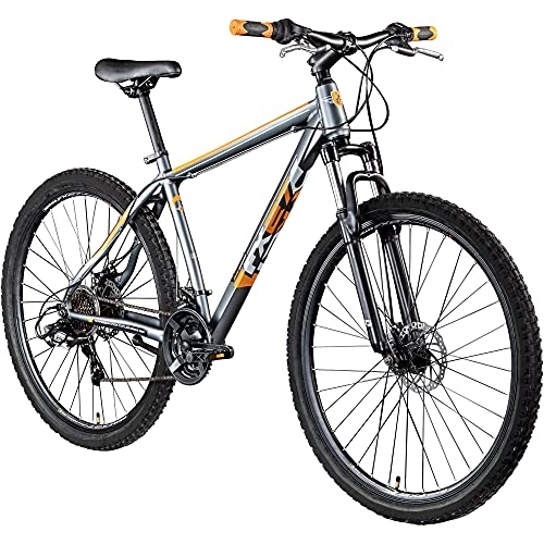 Mountainbike : Zündapp FX27 Mountainbike 27, 5 Zoll Fahrrad Mountain Bike Hardtail mit Shimano Schaltung MTB Fahrrad Herren Damen mit MTB Rahmen und Federgabel 21 Gänge 650B (grau / orange, 48 cm)