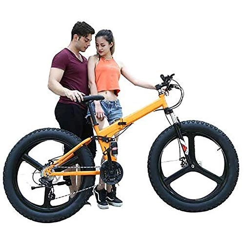 Zusammenklappbare Mountainbike : 24-Zoll-Folding Snowmobile 4.0 Super Wide Und Big Reifen Mountain Bike Doppelscheibenbremse männliche und weibliche Erwachsene mit Variabler Geschwindigkeit Fahrrad, 21 Speed