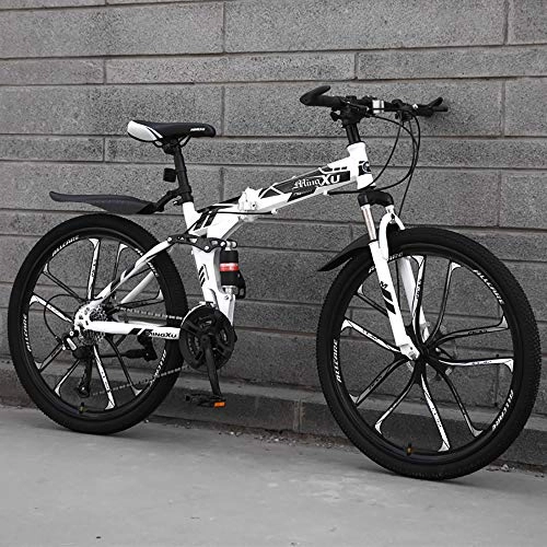 Zusammenklappbare Mountainbike : AA100 Geländewagen 26-Zoll-One-Rad-High-Carbon Stahl 27-Geschwindigkeit Variable-Speed-Full Suspension Doppelscheibenbremse Mountain Bike, Weiß