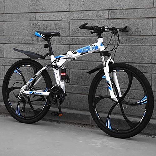 Zusammenklappbare Mountainbike : AA100 Off-Road-Fahrrad 26-Zoll-Räder in Übergröße High Carbon Stahl 27 Geschwindigkeit Variable Geschwindigkeit Full Suspension Doppelscheibenbremse Mountain Bike, Blau