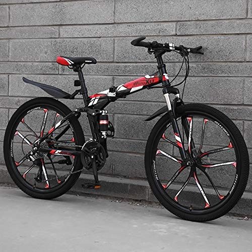 Zusammenklappbare Mountainbike : AA100 Variable Speed ​​Bike 26 Zoll High-Carbon Steel 21 Geschwindigkeit Außenreit Gang Fully Doppelscheibenbremse Mountain Bike, Rot