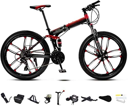 Zusammenklappbare Mountainbike : Adult-bcycles Bikes 24-26 Zoll MTB Fahrrad, Unisex Folding Pendler Fahrrad, 30-Gang Getriebe Faltbare Fahrrad, Doppelscheibenbremse / Rot / C Rad / 24