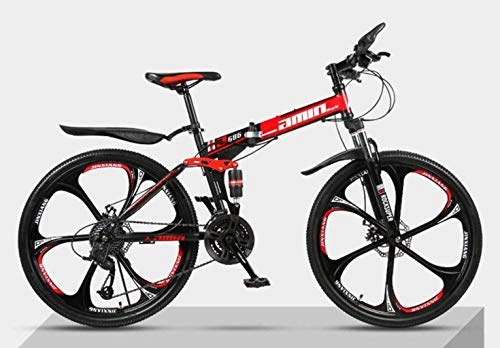Zusammenklappbare Mountainbike : Adult-bcycles BMX Folding Fahrrad Mountainbike 26 Zoll Doppelstodmpfende Querfeldein Speed Racing mnnliche und weibliche Studenten Fahrrad (Color : Sixblackred, Size : 21)