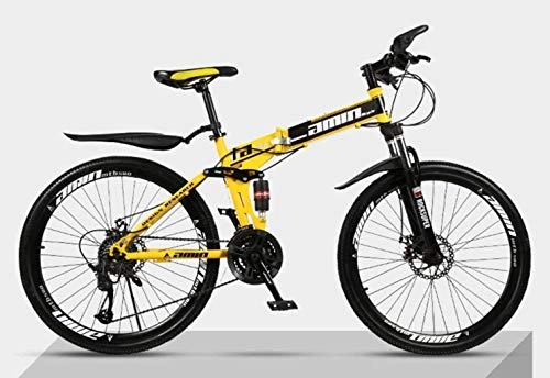 Zusammenklappbare Mountainbike : Adult-bcycles BMX Folding Fahrrad Mountainbike 26 Zoll Doppelstodmpfende Querfeldein Speed Racing mnnliche und weibliche Studenten Fahrrad (Color : Topblackandyellow, Size : 27)