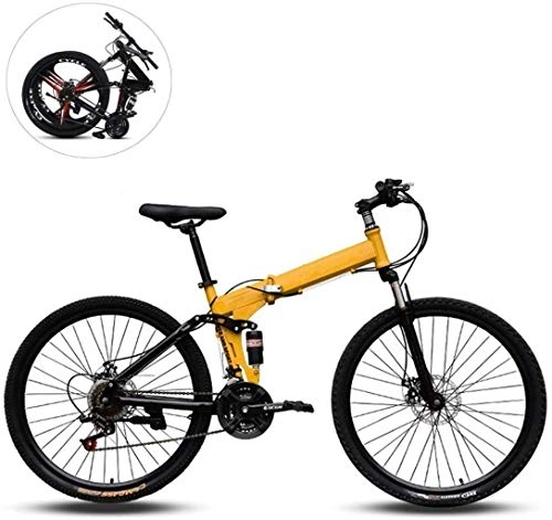 Zusammenklappbare Mountainbike : Adult-bcycles BMX Folding Mountain Bikes, 26 Zoll High Carbon Stahlrahmen, Variable Speed Doppelstodmpfung Scheibenbremse All Terrain Adult Klapprad (Color : Yellow, Size : 24 Speed)