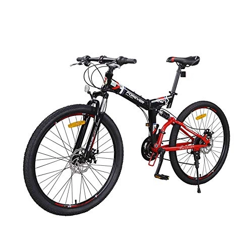 Zusammenklappbare Mountainbike : AEDWQ 24-Gang-Folding Mountainbike, 26-Zoll-High Carbon Stahlrahmen, Doppelaufhebung Doppelscheibenbremse Fahrrad, MTB Reifen, Schwarz, Rot, Schwarz, Grn, Wei Blau (Color : Black red)