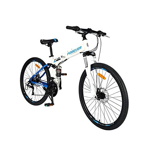 Zusammenklappbare Mountainbike : AEDWQ 24-Gang-Folding Mountainbike, 26-Zoll-High Carbon Stahlrahmen, Doppelaufhebung Doppelscheibenbremse Fahrrad, MTB Reifen, Schwarz, Rot / Wei Blau (Color : White Blue)