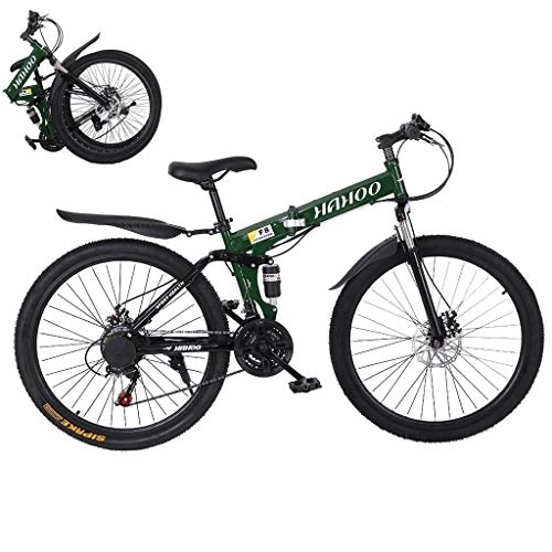 Zusammenklappbare Mountainbike : AGrAdi Rennrad für Erwachsene, Mountainbikes, 26-Zoll-Klapp-Mountainbike, 21-Gang-Mountainbike aus Kohlenstoffstahl für Erwachsene, vollgefederte Scheibenbremse, Outdoor-MTB (grün)