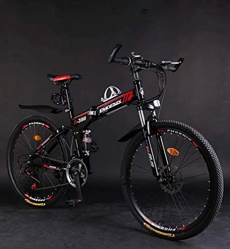 Zusammenklappbare Mountainbike : AISHFP Faltbares Mountainbike für Erwachsene, Doppelscheiben-Bremsräder, Strand-Schneemobilfahrrad, Upgrade-Rahmen aus kohlenstoffhaltigem Stahl, 26-Zoll-Räder, A, 24 Speed