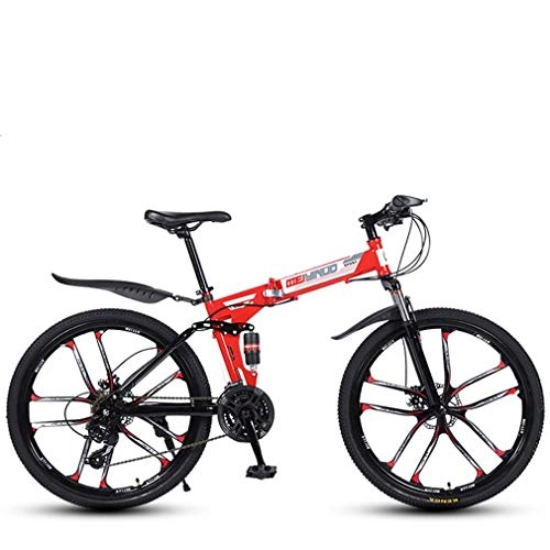 Zusammenklappbare Mountainbike : AISHFP Folding Variable Speed ​​26 Zoll Mountainbike, High-Carbon Stahlrahmen Bikes Doppelscheibenbremse Fahrrad, 21-24-27 Geschwindigkeiten, Rot, 27speed