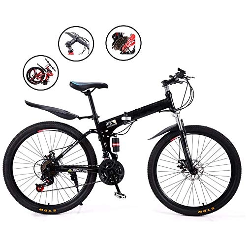 Zusammenklappbare Mountainbike : All-Purpose 27-Gang-City-Faltrad, kompaktes Mountainbike mit verstellbarem Sitz, langlebiges Tretauto mit hohem Carbon-Rahmen für das Training auf Reisen, Schwarz, A