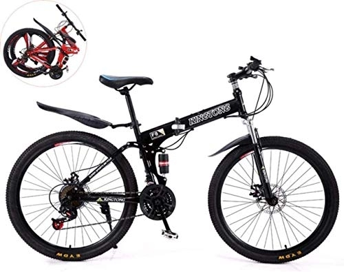 Zusammenklappbare Mountainbike : AYDQC 24 Zoll doppelte Stoßdämpfung faltbares Fahrrad, Unisex-Hochkohlenstoffstahl Variabler Geschwindigkeit Mountainbike 6-11, schwarz, 24in (27 Geschwindigkeit) fengong