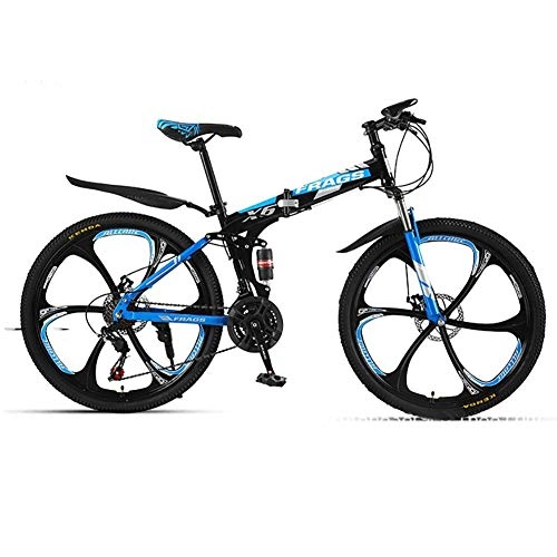 Zusammenklappbare Mountainbike : AYDQC 26-Zoll-6-Messer-runder Mountainbike, hohes Carbon-Stahl-Langlauf-Fahrrad, 24-Gang-Fahrrad, mit Scheibenbremsen, geeignet für jung und Erwachsenen Pendeln fengong (Color : Black Blue)