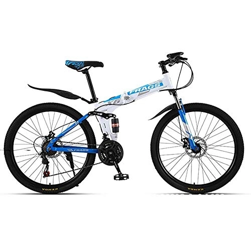 Zusammenklappbare Mountainbike : AYDQC Doppelscheiben-Bremsen Stoßdämpfung Mountainbike, Erwachsener Kohlenstoffstahl-Mountainbike, 26-Zoll-Räder, 21-Gang-Variable Geschwindigkeitszahnräder (weißblau) fengong