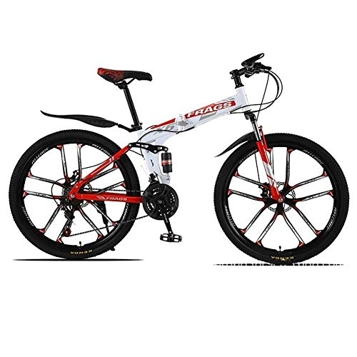 Zusammenklappbare Mountainbike : AYDQC Erwachsene Fahrrad, 26inch Folding Mountainbike, 24 Geschwindigkeit MTB, 10 Messerrad Fahrrad, Doppelscheibenbremsen (Farbe: weiß rot) fengong