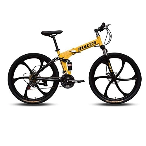 Zusammenklappbare Mountainbike : AYDQC Mountainbike, 26-Zoll-21-fach-Mountainbike-Fahrrad mit Doppelscheiben-Bremsen-Faltfahrrad, verdickter Kohlenstoffstahlrahmen, 6 Messerrad fengong (Color : Yellow)