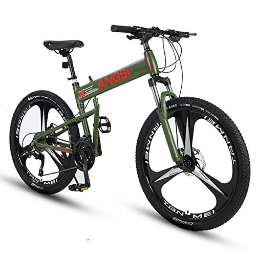 Zusammenklappbare Mountainbike : AZXV Faltbares Mountainbust, Suspension Hoch-Kohlenstoffstahl MTB-Fahrrad, 21 Geschwindigkeiten Antriebsstrang, 26-Zoll-Rad, Dual-Scheibenbremse rutschfeste, für Erwachse Green