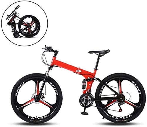 Zusammenklappbare Mountainbike : Ceiling Pendant Adult-bcycles BMX 26 Zoll Mountainbikes, Folding High Carbon Stahlrahmen mit Variabler Geschwindigkeit Doppelstodmpfung DREI Schneidrder Klapprad (Color : Red, Size : 27 Speed)