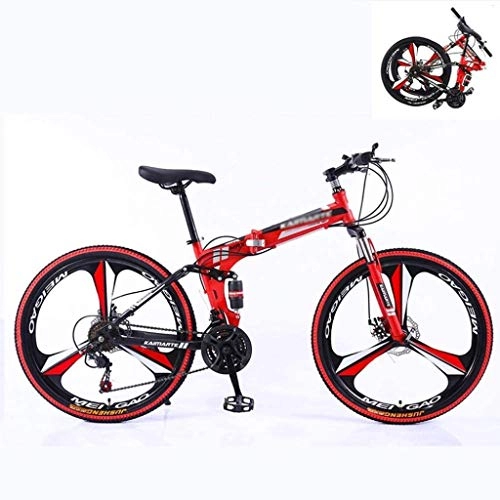 Zusammenklappbare Mountainbike : Ceiling Pendant Adult-bcycles BMX Folding Mountainbike, 24 Geschwindigkeit Adult Mountainbike, High Carbon Stahlrahmen Full Suspension Mountain Bike, Doppelscheibenbremse (Color : Red Black)