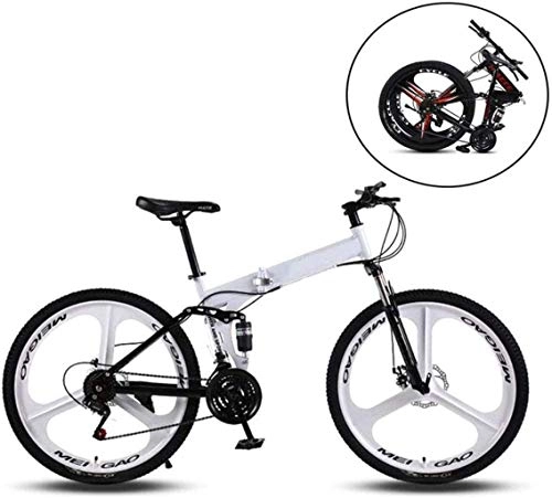 Zusammenklappbare Mountainbike : Ceiling Pendant Adult-bcycles BMX Mountain Bikes, Klapp High Carbon Stahlrahmen 26 Zoll mit Variabler Geschwindigkeit Doppelstodmpfung DREI Schneidrder Klapprad (Color : White, Size : 21 Speed)