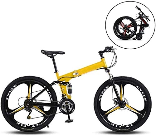 Zusammenklappbare Mountainbike : Ceiling Pendant Adult-bcycles BMX Mountain Bikes, Klapp High Carbon Stahlrahmen 26 Zoll mit Variabler Geschwindigkeit Doppelstodmpfung DREI Schneidrder Klapprad (Color : Yellow, Size : 24 Speed)