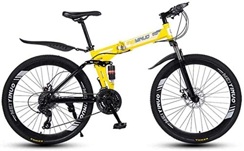Zusammenklappbare Mountainbike : Ceiling Pendant Adult-bcycles BMX Mountainbike Faltrder, 26inch 27-Gang-Doppelscheibenbremse Fully Anti-Rutsch, leichten Alurahmen, Federgabel (Color : Yellow, Size : 21 Speed)