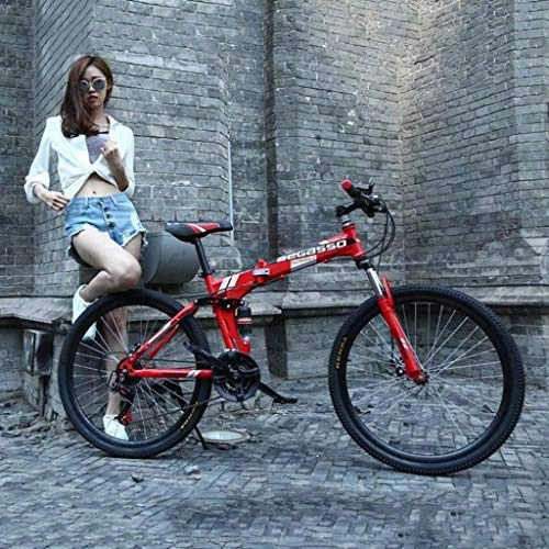 Zusammenklappbare Mountainbike : Ceiling Pendant Adult-bcycles Faltrad, Gebirgsfahrrad, Hard Tail Bike, 26in * 17in / 24In * 17in Fahrrad, 21 Geschwindigkeit Fahrrad, Full Suspension MTB Fahrrad (Color : Red, Size : 24 inches)