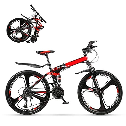 Zusammenklappbare Mountainbike : CityräDer Damenfahrrad Faltbares Gebirgsfahrrad Fahrräder 24 / 26 Zoll, MTB Fahrrad mit 10 Schneidrad, Black & Red, 24 inch, 21 Speed