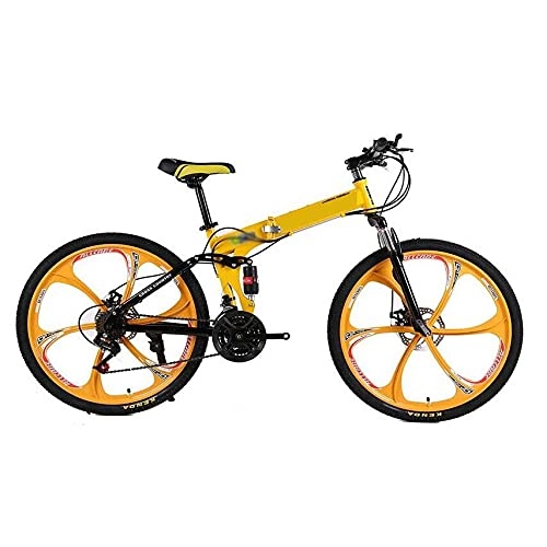 Zusammenklappbare Mountainbike : COUYY Faltrad mit 21 / 24 / 27-Gang-Antriebsstrang, Doppelscheibenbremse, 24 / 26-Zoll-Räder für städtisches Reiten und Pendeln, Gelb, 26 inch21 Speed