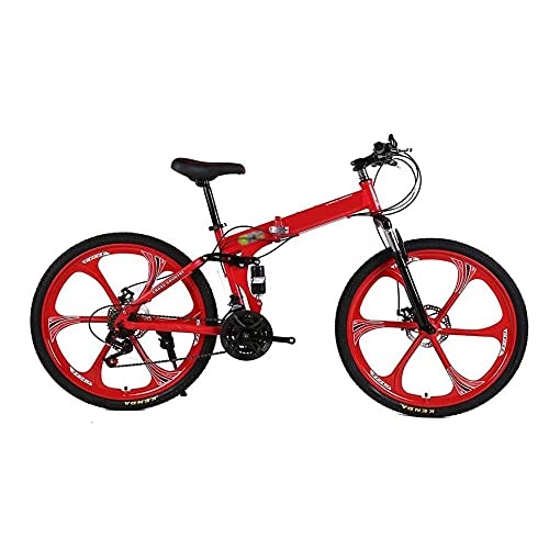 Zusammenklappbare Mountainbike : COUYY Faltrad mit 21 / 24 / 27-Gang-Antriebsstrang, Doppelscheibenbremse, 24 / 26-Zoll-Räder für städtisches Reiten und Pendeln, Rot, 26 inch21 Speed