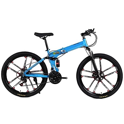 Zusammenklappbare Mountainbike : COUYY Folding Mountainbike 21 / 24 / 27 Geschwindigkeit 24 / 26 Zoll Fahrrad mit Doppelscheibenbremsen und doppelter Suspension für Erwachsene, Blau, 24 inch24 Speed