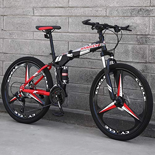 Zusammenklappbare Mountainbike : CPY-EX Mountainbike, Folding Mountain Bike 21 / 24 / 27 Geschwindigkeit Fahrrad Full Suspension MTB Faltbarer Rahmen 26" 3 / 6 / 10 Spoke Wheels, A1, 21